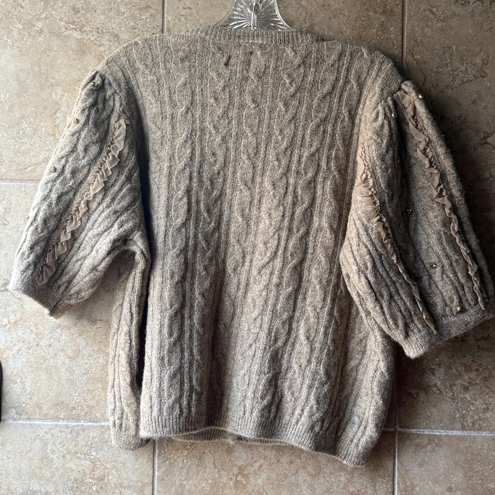 Maeve Ruffled Embellished Short Sleeve Cardigan Sweater Sparkle Anthropologie XL - Picture 3 of 16
